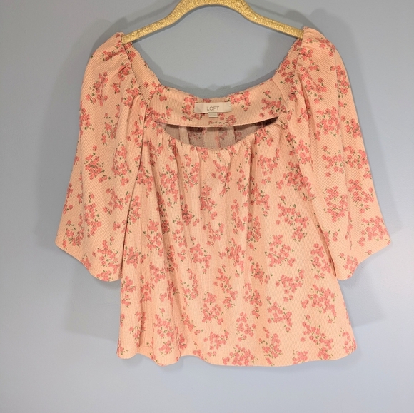 LOFT Pink Floral Textured Off Shoulder Top - Picture 1 of 5